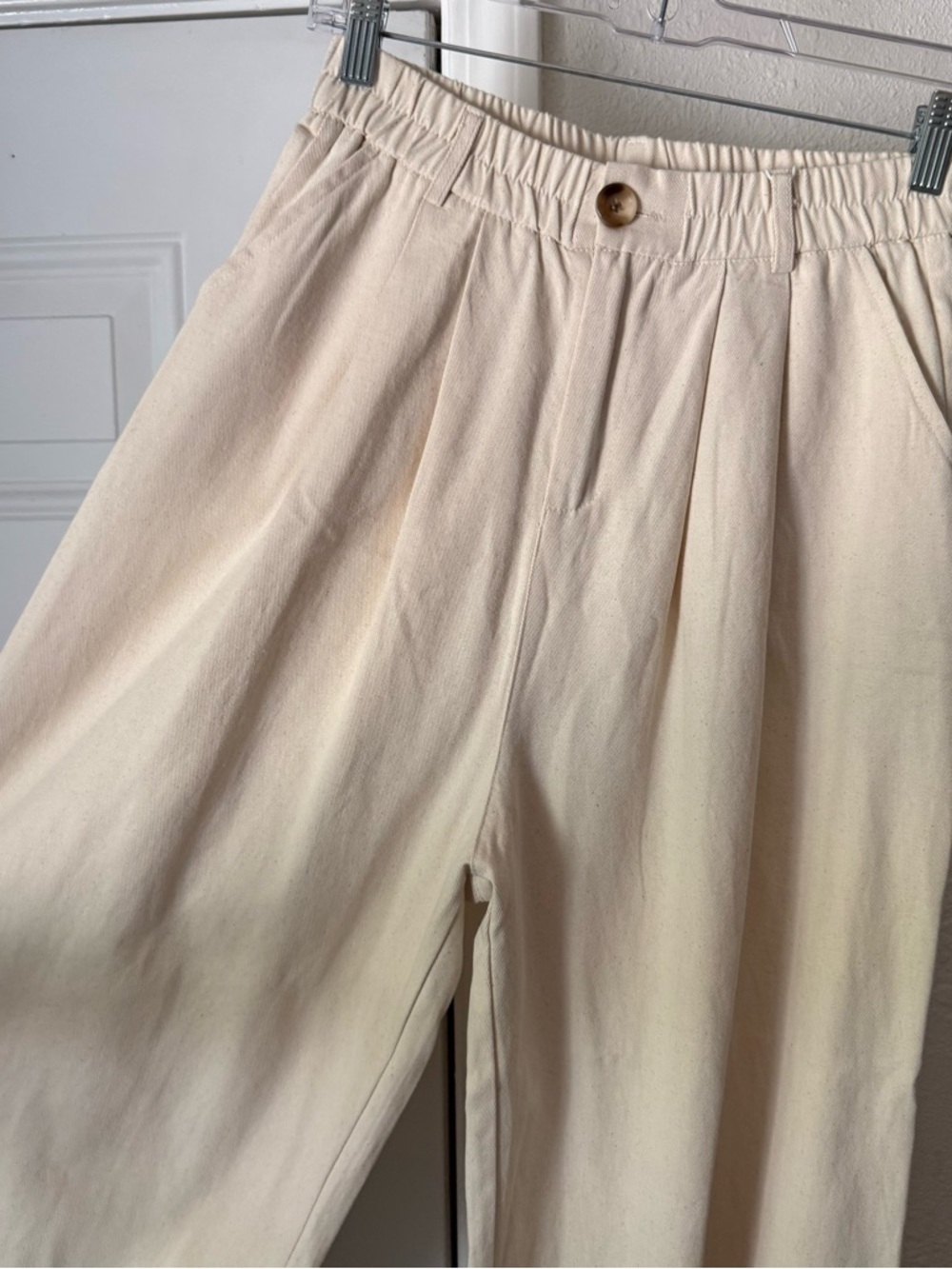 NWT BLAND QUARTER cream natural ivory elastic pull on wide leg barrel pants - Picture 3 of 7